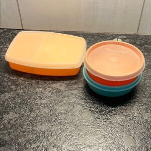 Set of 3 Orange and Blue Food Storage Containers. Great for lunchboxes